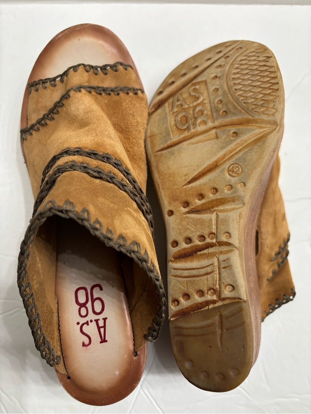 A.S.98 Nelson wedge sandals suede leather platform shoes in whiskey sz eu 42 - Picture 7 of 9